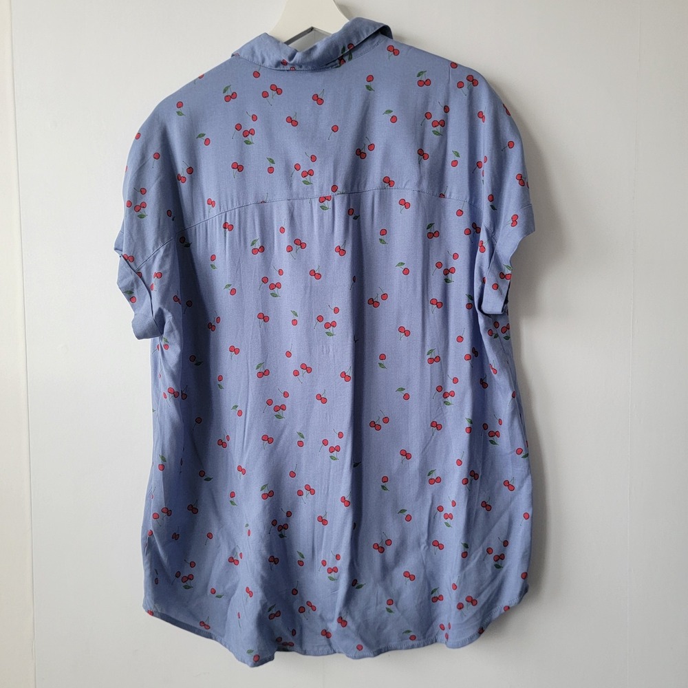 beach lunch lounge women's cherry print top sz L Cottagecore Soft Girl Summer - Picture 2 of 8